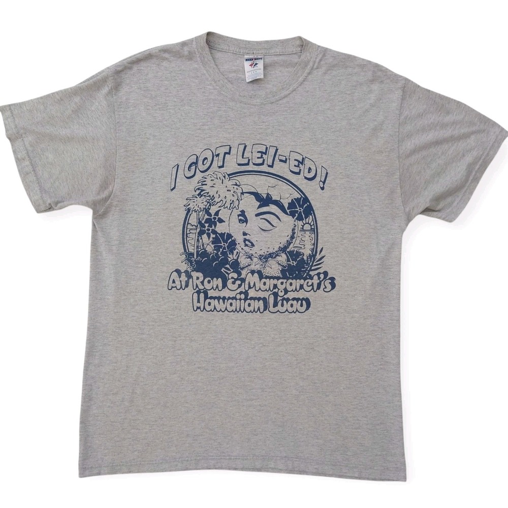 Vintage Jerzees I Got Lei'd Hawaii Shirt Mens Large Gray Graphic Funny y2k 2010